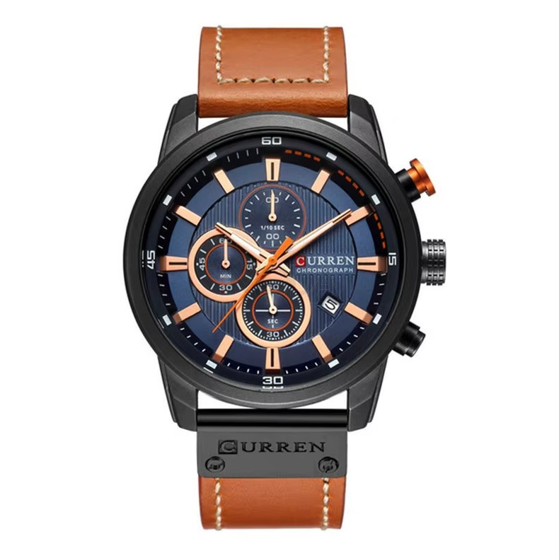 Pánske hodinky s koženým remienkom hnedé-317060-34