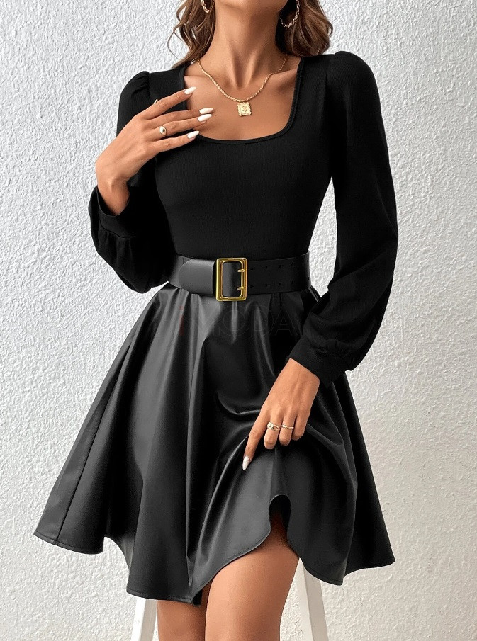 Čierne šaty s koženkovou sukňou-297300-32