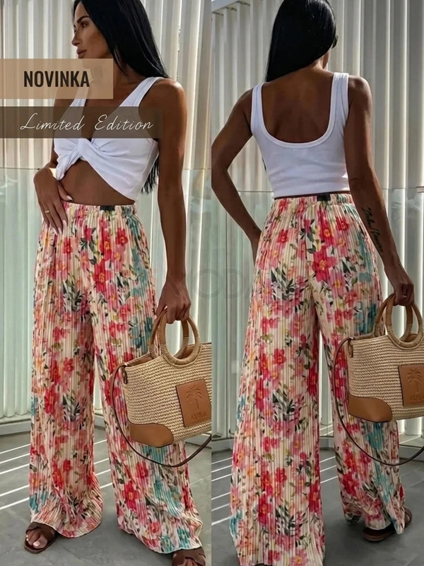 Ružové plisované kvetinové nohavice-328945-315