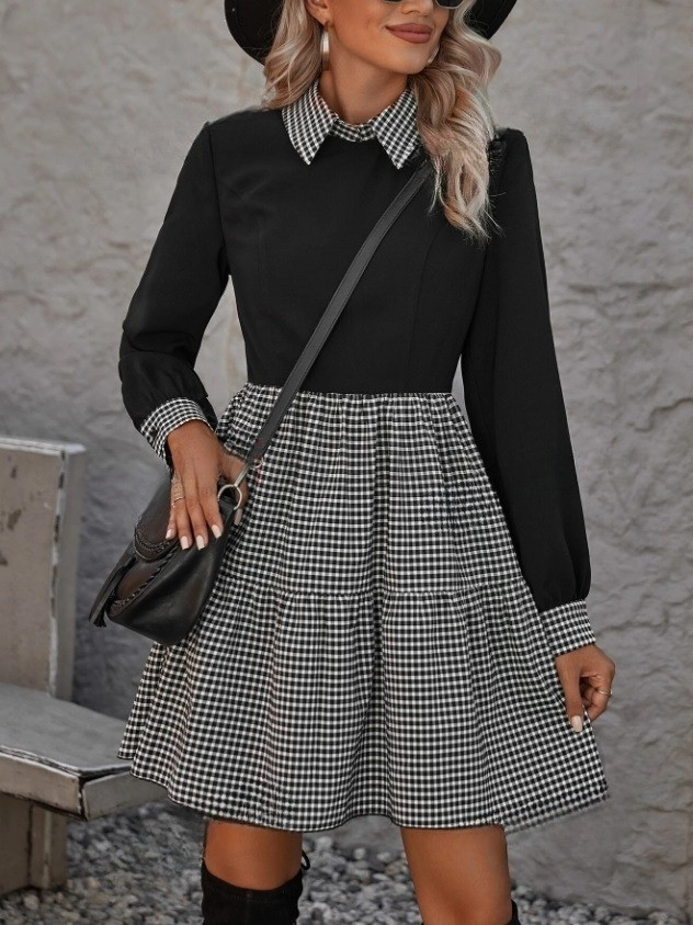 Čierne kárované šaty-309254-31