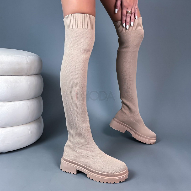 Svetlohnedé nasúvacie vysoké čižmy-275564-32