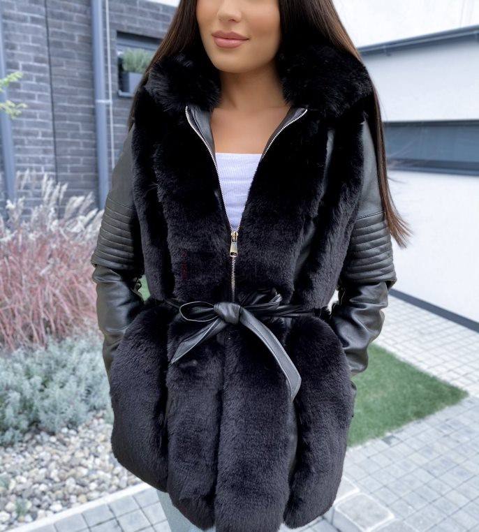 Čierna koženková vesta s kožušinou-254032-36