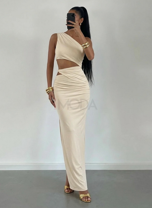 Béžové asymetrické dlhé šaty-326214-31