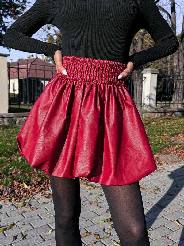 Bordová koženková PUFFY sukňa-312170-33