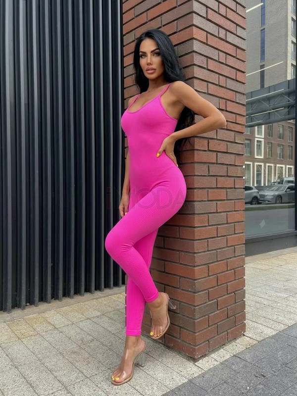 Neónovo-ružový vrúbkovaný overal-326162-31