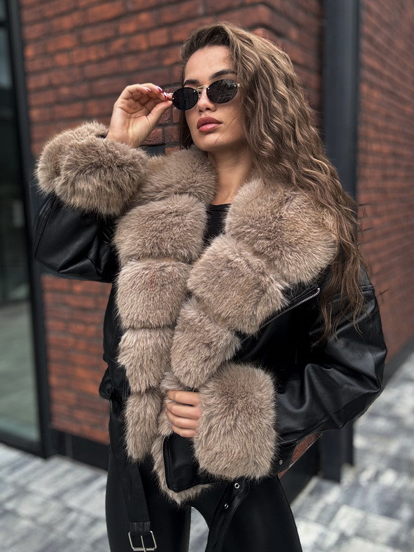Čierna koženková bunda s kožušinou-322719-31