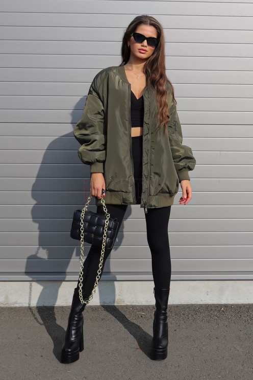 Tmavozelená oversize krátka bombera-277574-32