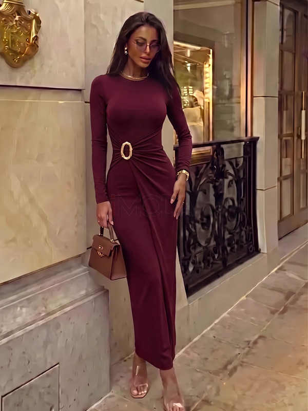Bordové dlhé šaty s brošňou-330435-31