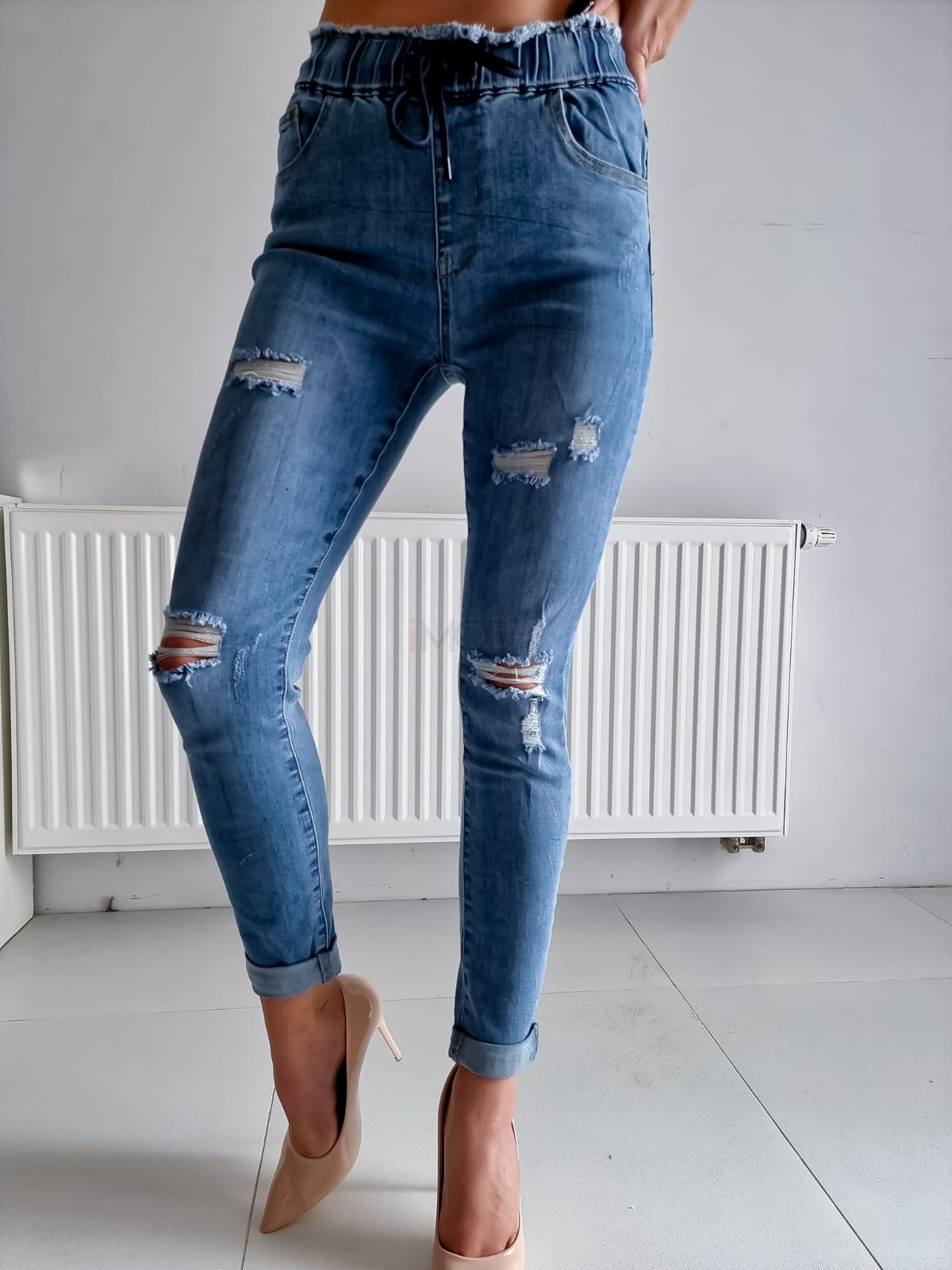 Modré elastické potrhané rifle-232821-32