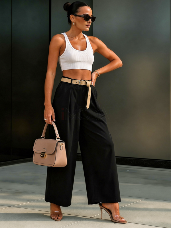 Čierne široké nohavice s opaskom-326097-39