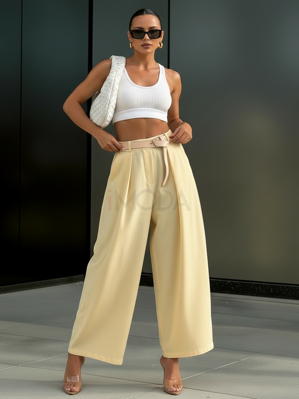 Žlté široké nohavice s opaskom-326099-33