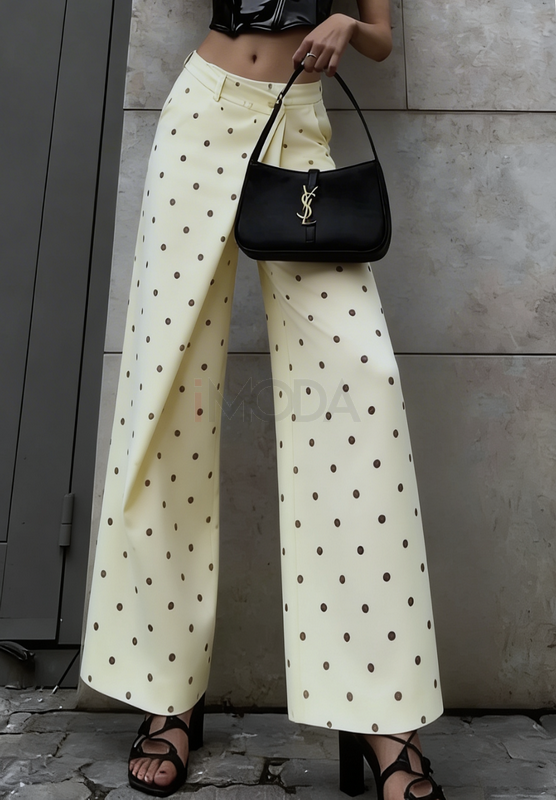 Smotanové široké bodkované nohavice-326643-32