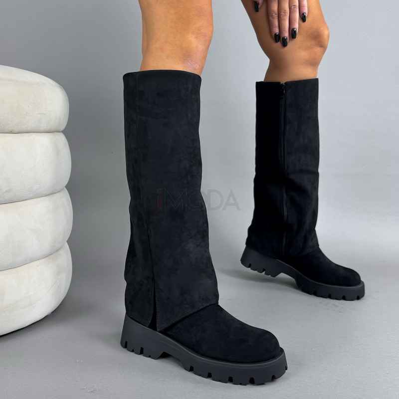 Čierne semišové vysoké čižmy-323440-37