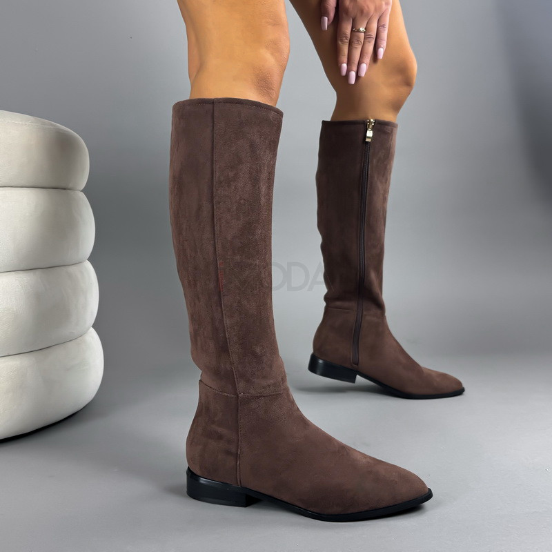Hnedé semišové vysoké čižmy-323240-37