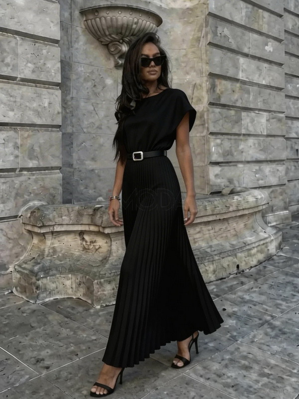 Čierne šaty s plisovanou sukňou a opaskom-327128-31