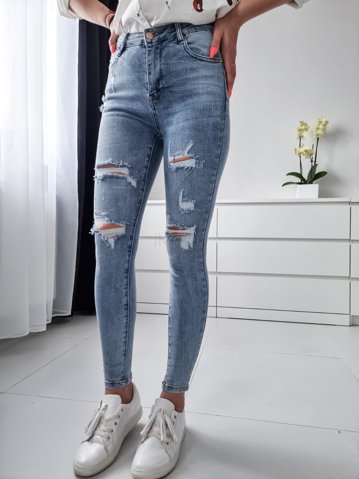 Modré elastické potrhané rifle-238258-32