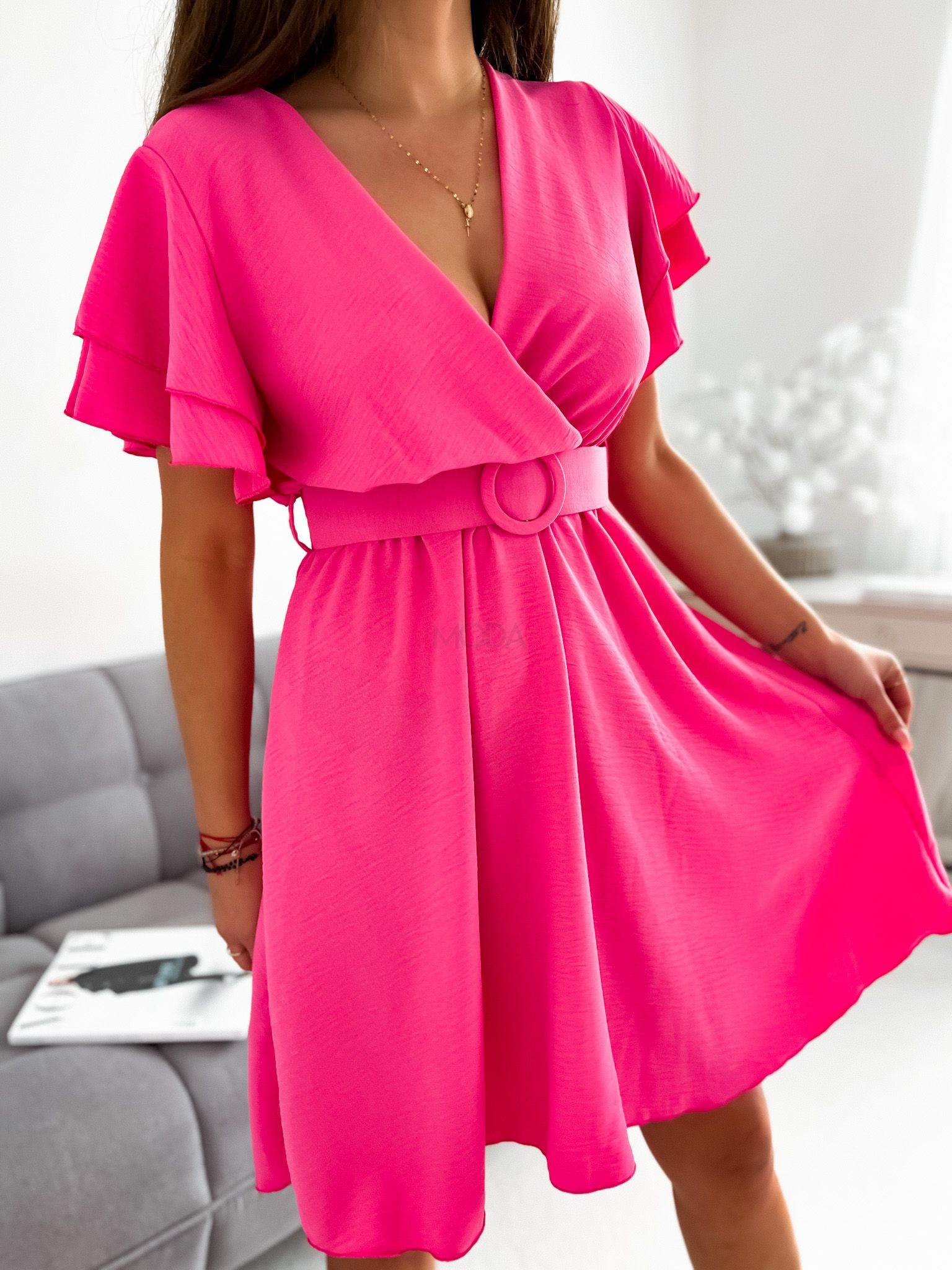 Ružové štýlové šaty s opaskom-284258-31