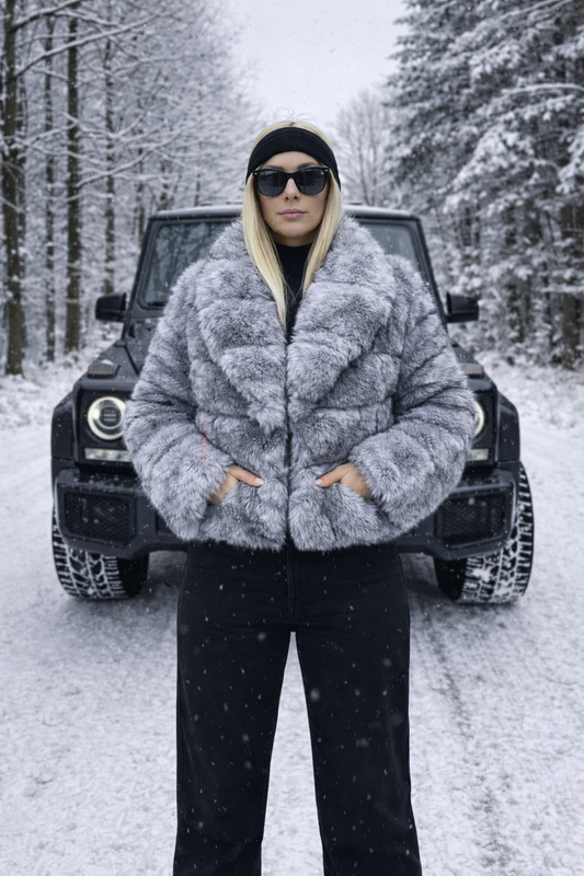 Sivo-čierny kožušinový kabát-324970-31