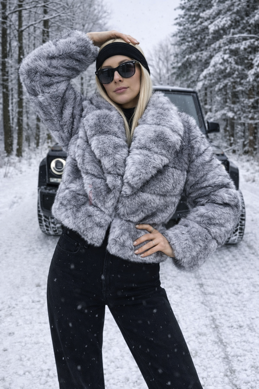 Sivo-čierny kožušinový kabát-324970-32