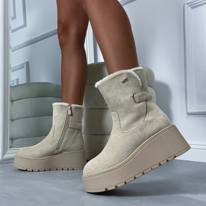 Béžové semišové nízke čižmy na platforme-313768-31