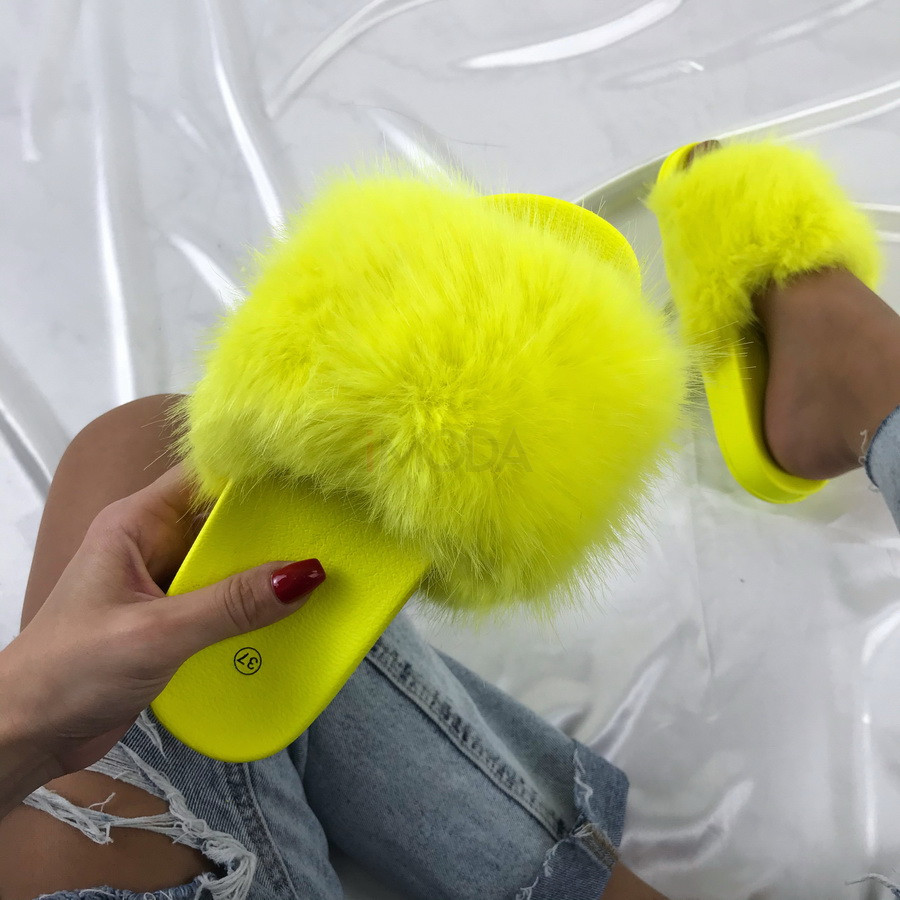 Dámske žlté šľapky s kožušinkou-198554-31