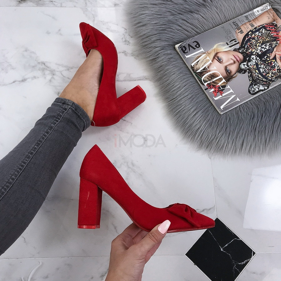 Červené semišové lodičky zdobené mašľou-174103-33