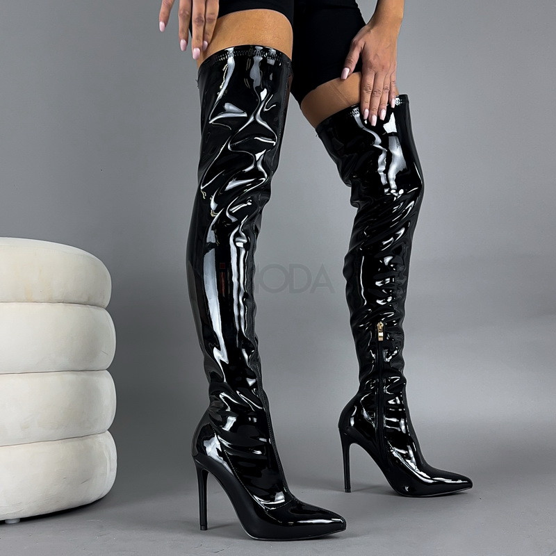 Čierne lakované vysoké čižmy-323392-36