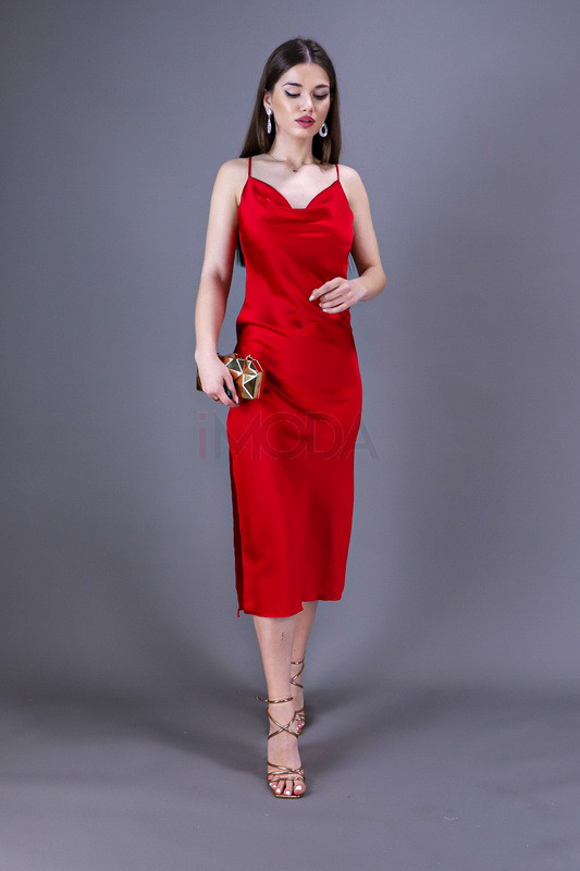 Červené saténové dlhé šaty-265764-32