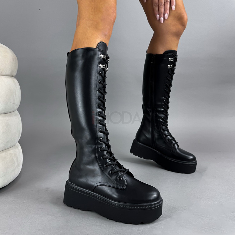 Čierne vysoké čižmy na šnurovanie-323408-34