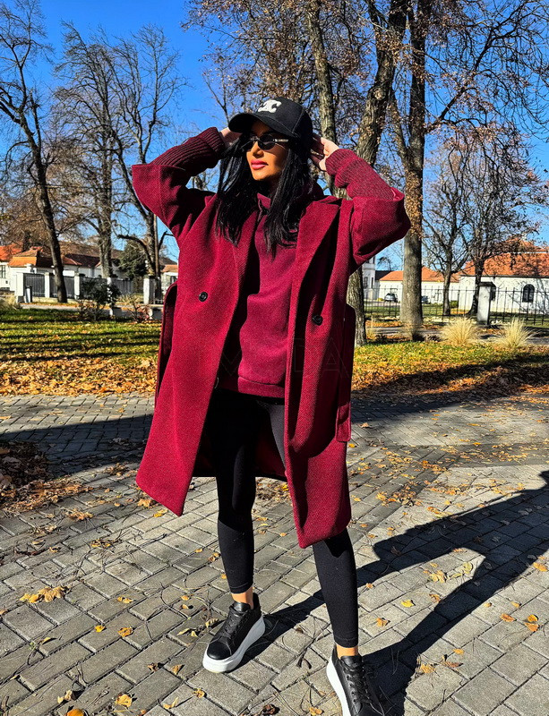 Bordový trendy kabát-323432-38