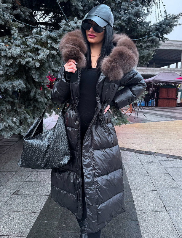 Čierna dlhá vetrovka s pravou kožušinou-313972-313