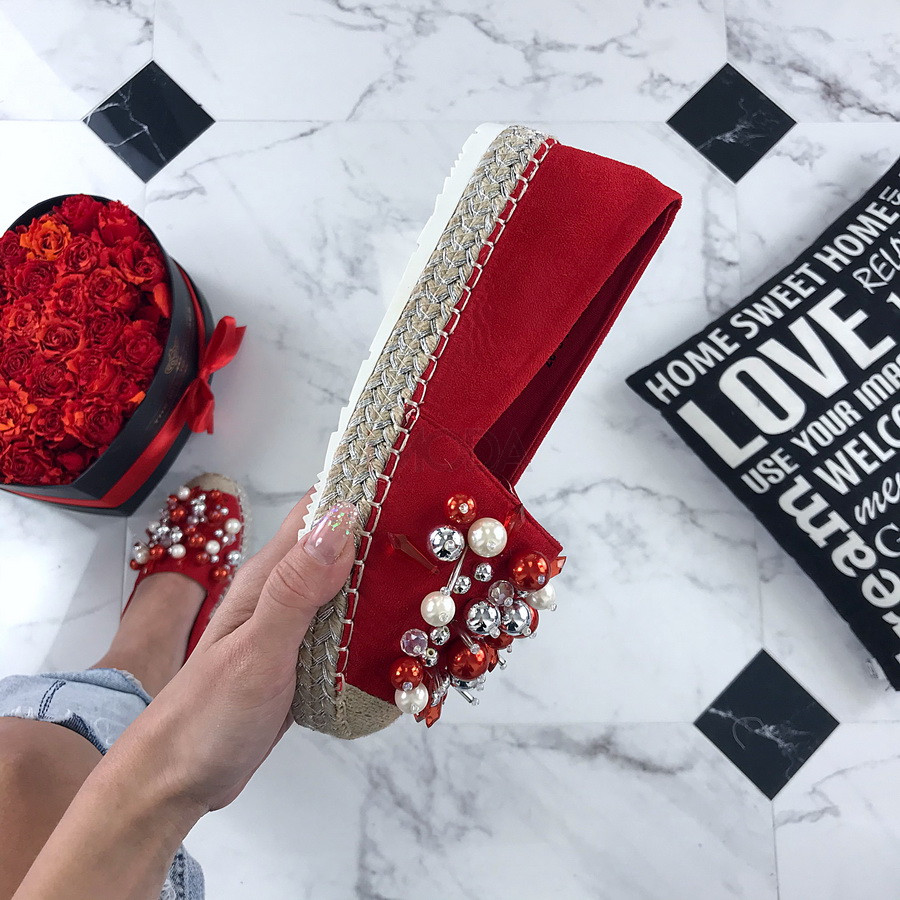 Dámske červené mokasínky s perličkami-200259-34