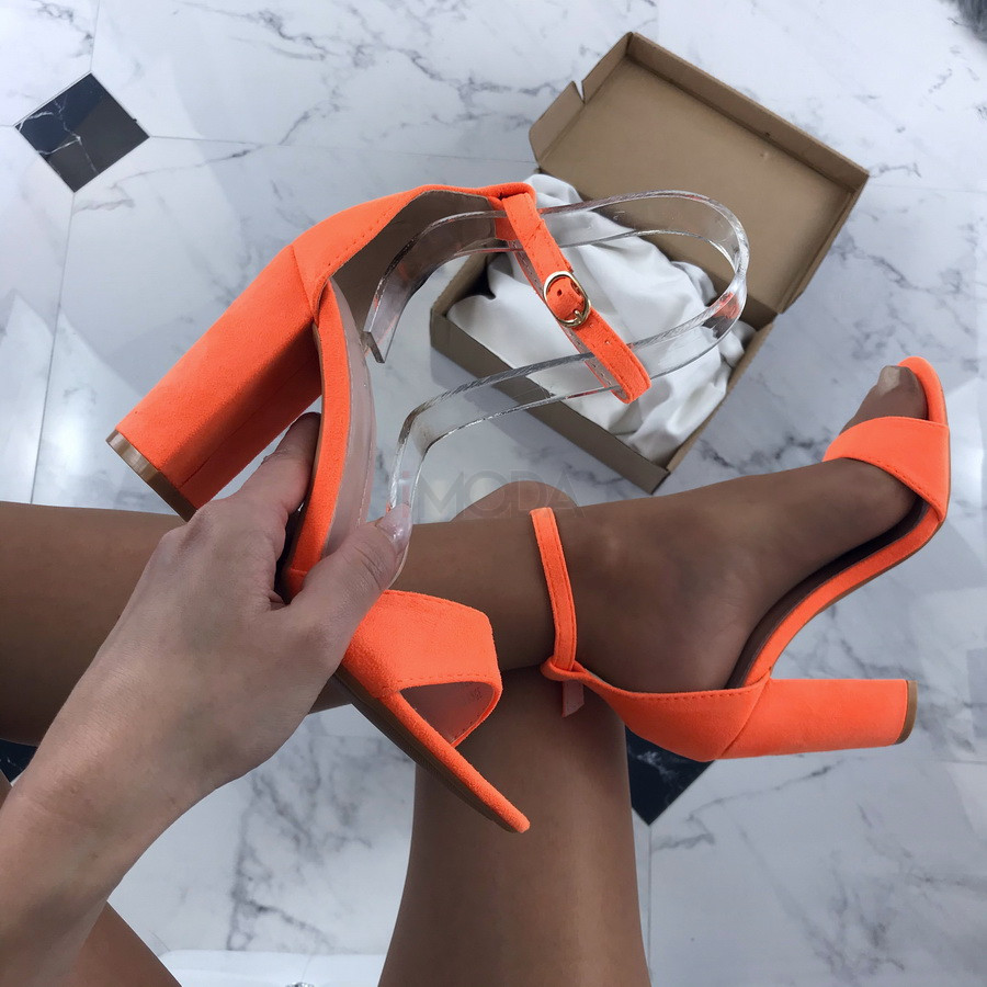 Dámske neónovo oranžové sandálky-202418-31