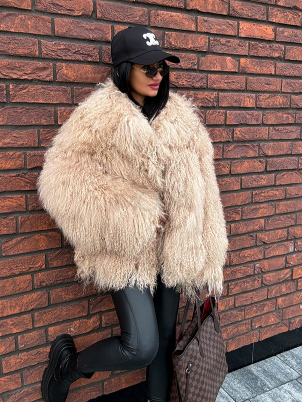 Kožuch z mongolskej ovečky BEIGE-322740-36