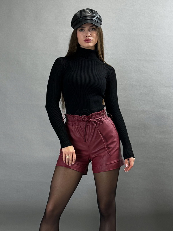 Bordové koženkové kraťasy-312934-31