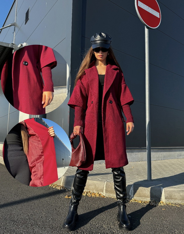 Bordový trendy kabát-313071-32