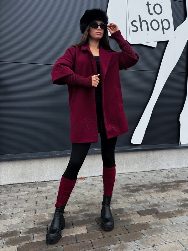 Bordový krátky kabát-313321-312