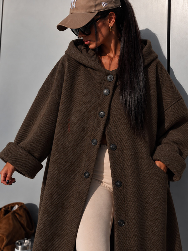 Hnedý oversize prechodný kabát-330636-34