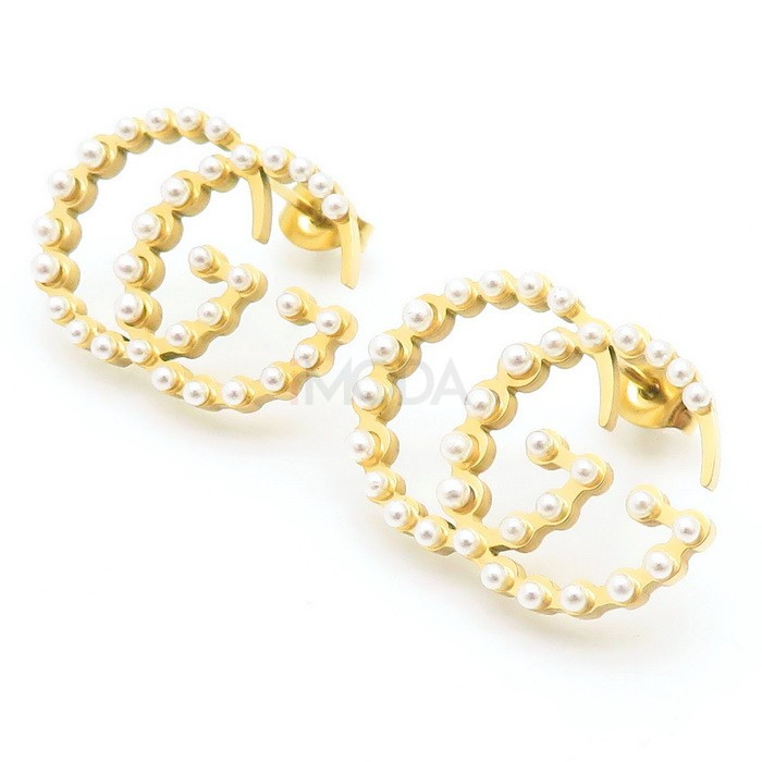 Pozlátené napichovacie náušnice s perličkami-299153-34