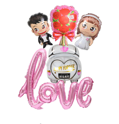 Set mladomanželia + ružový balón LOVE-161025-31