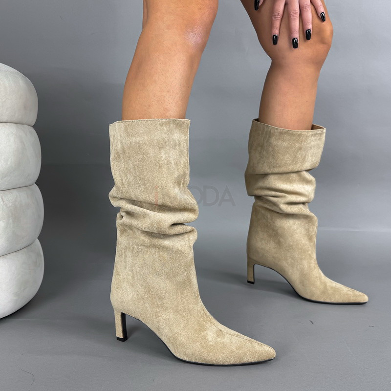 Svetlohnedé semišové vysoké čižmy-323657-38