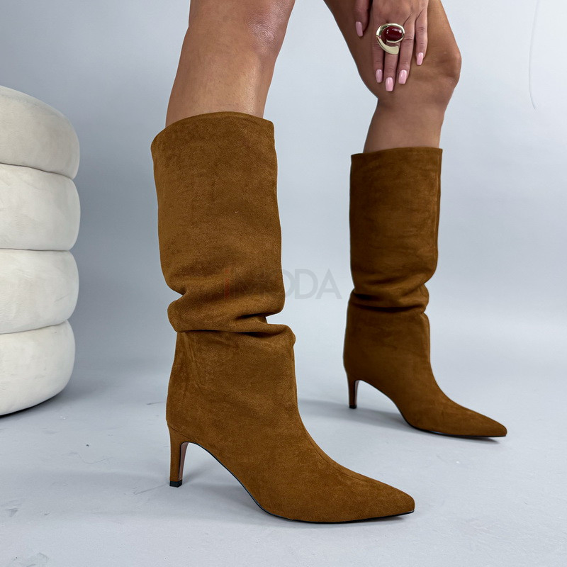 Hnedé semišové vysoké čižmy-323803-39