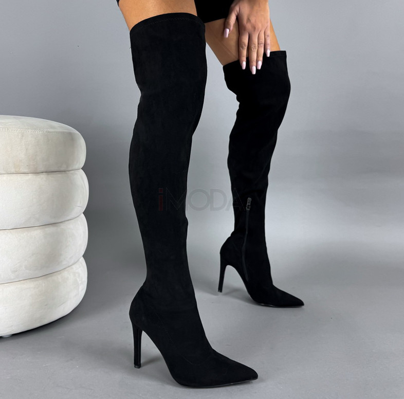 Čierne semišové vysoké čižmy-323399-310