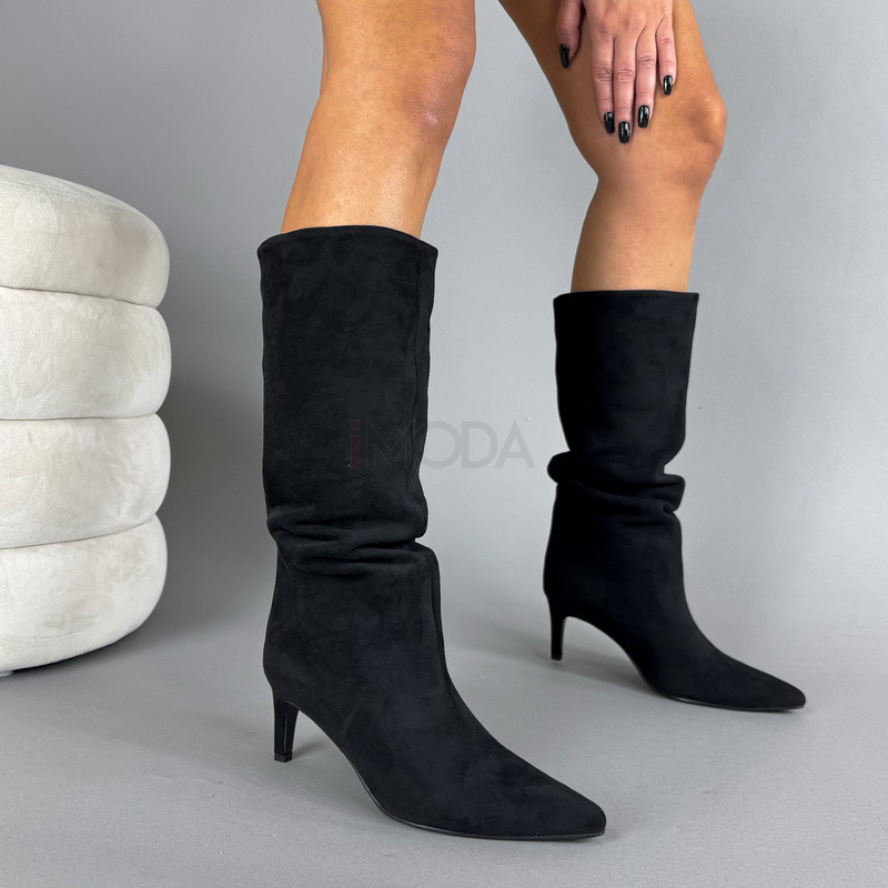 Čierne semišové vysoké čižmy-323614-312