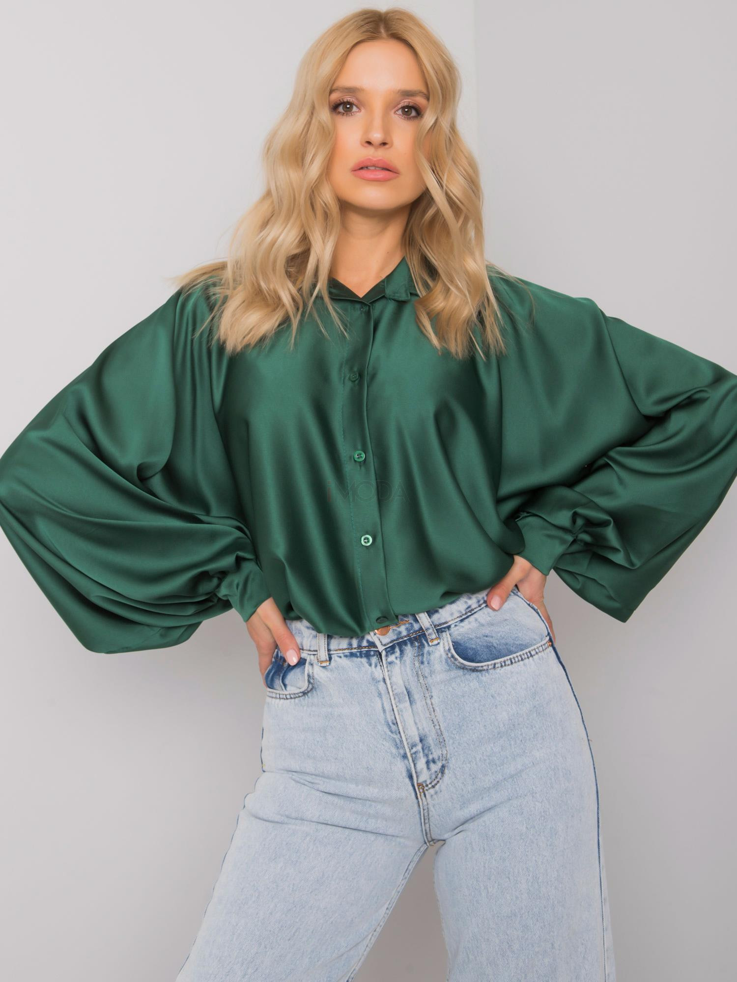 Zelená oversize saténová košeľa-265650-34