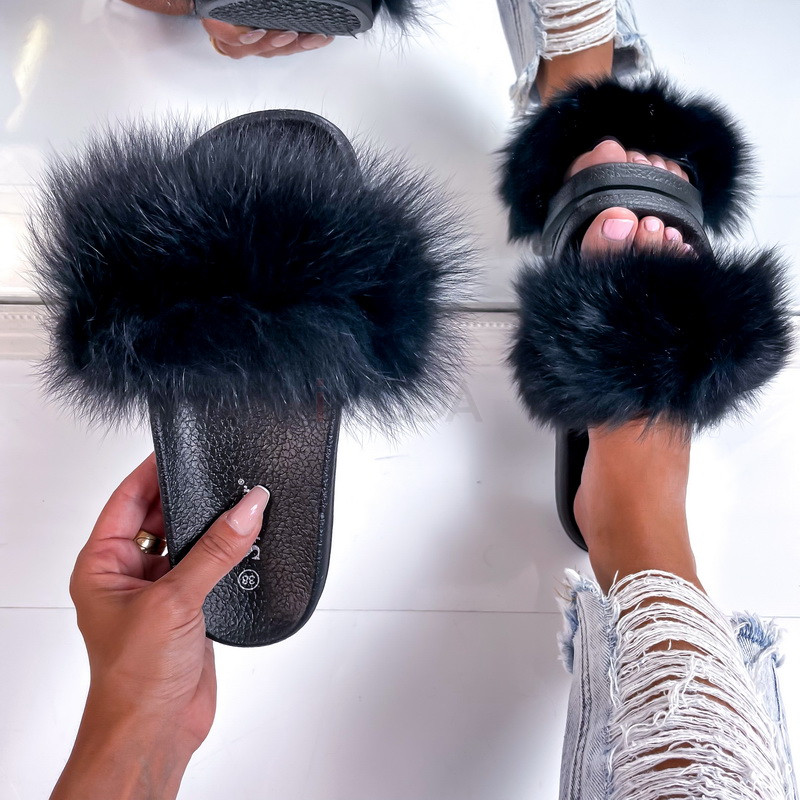 Čierne šľapky s pravou kožušinou-284169-33