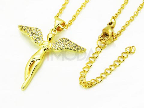Pozlátený oceľový náhrdelník anjel-216394-31