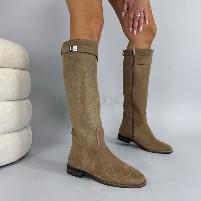 Hnedé semišové vysoké čižmy-323881-32