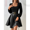 Čierne  šaty s koženkovou sukňou