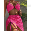 Ružové štrukturované dvojdielne plavky s plážovou sukňou